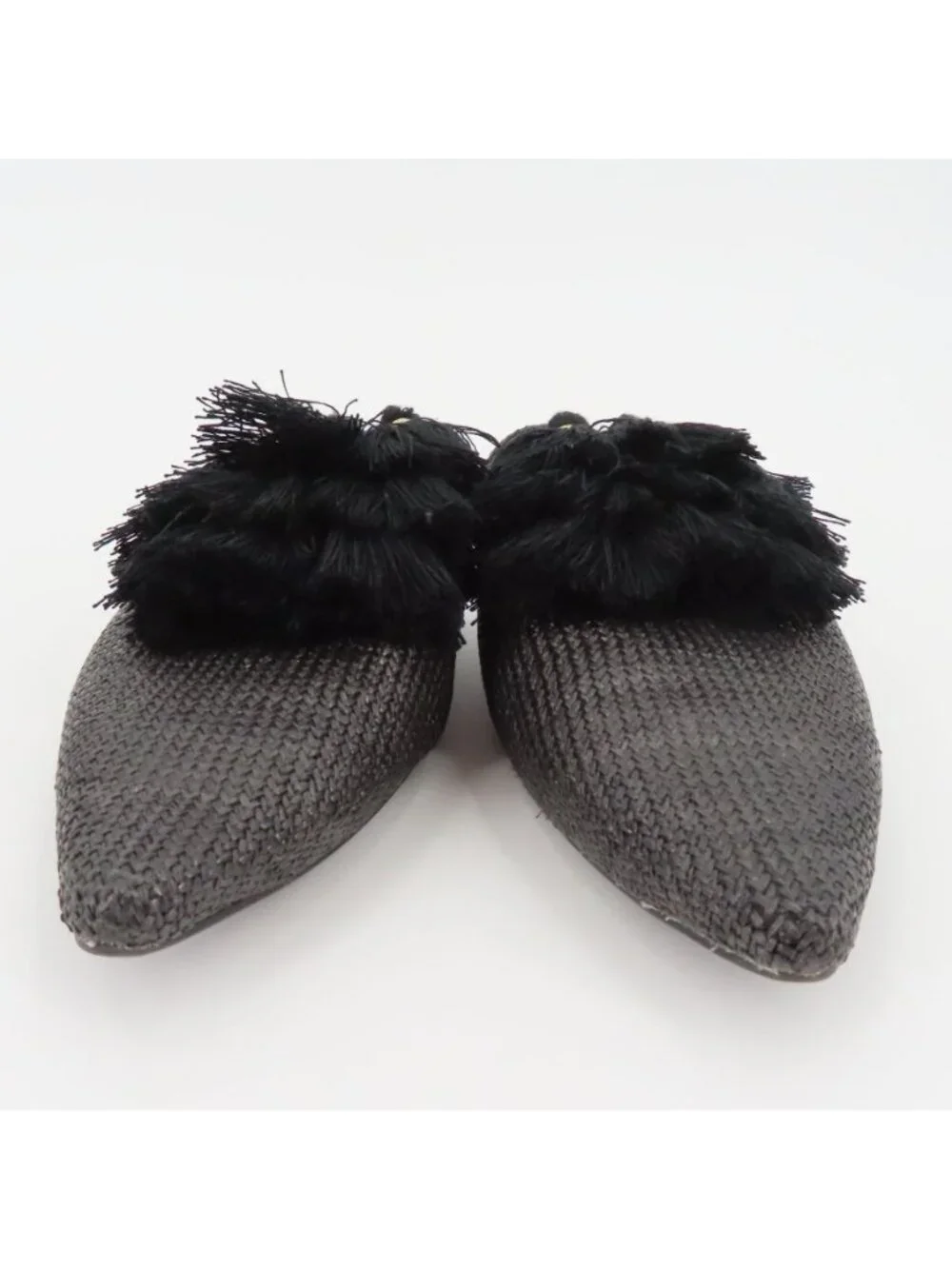 A New Day Women 8 Black Pointed Toe Synthetic Woven Tassel Slides Flats Shoes